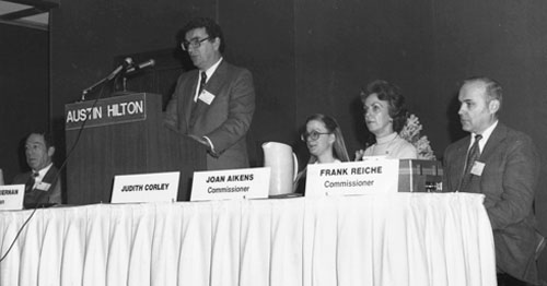 FEC Regional Conference in Austin TX, 1980 (L to R) Commissioner John Warren McGarry, Chairman Robert Tiernan, Judith Corley, Comissioner. Joan Aikens, Comissioner. Frank Reiche)