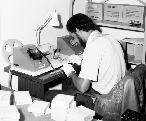 FEC staff inspect microfilm, c. 1976